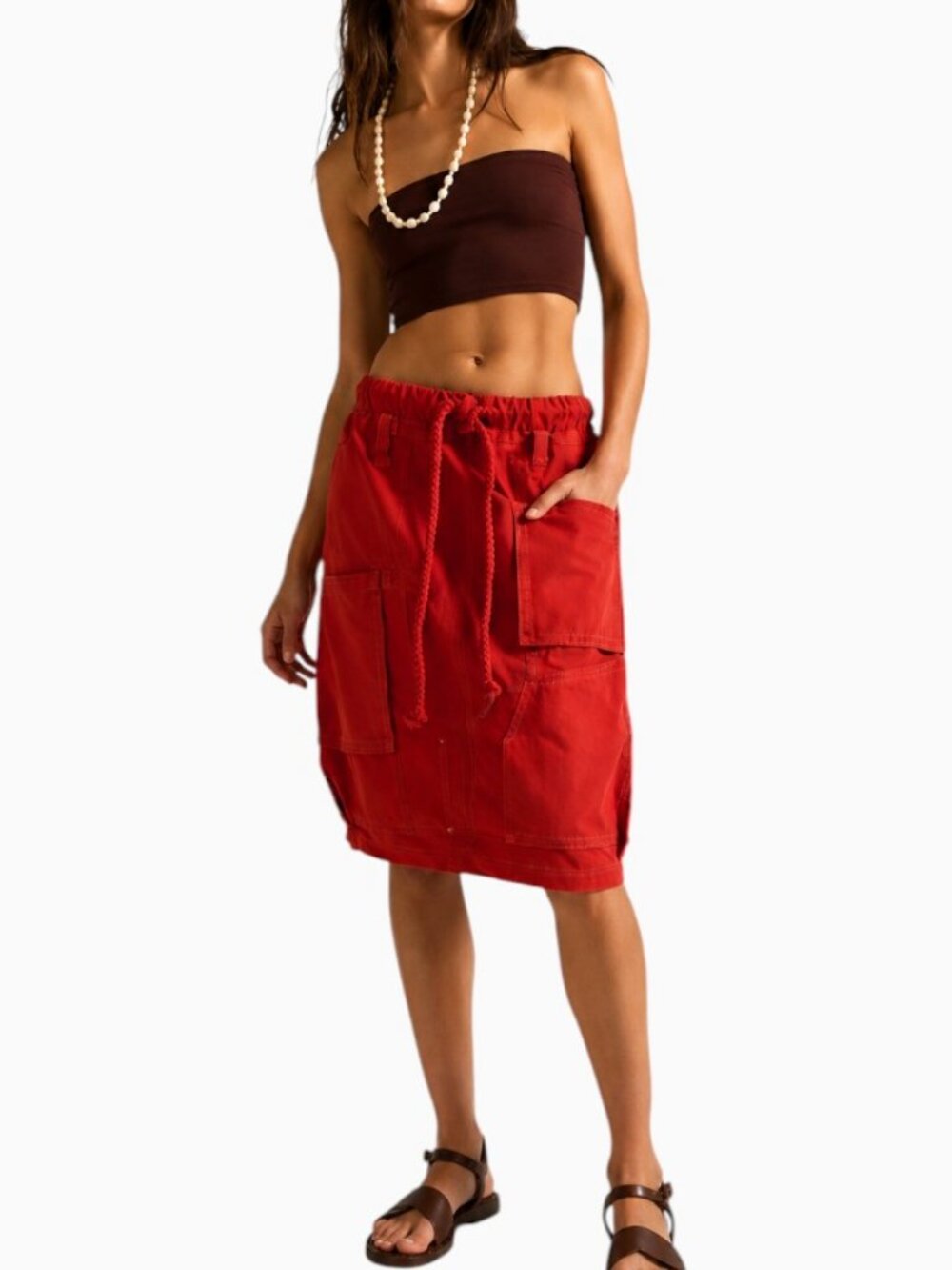 NWT FREE PEOPLE CARMEN CARGO MIDI SKIRT SIZE M